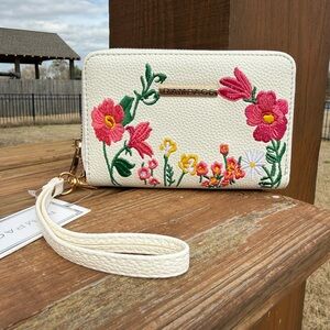 Rampage White Floral Embroidered Wristlet Clutch NWT